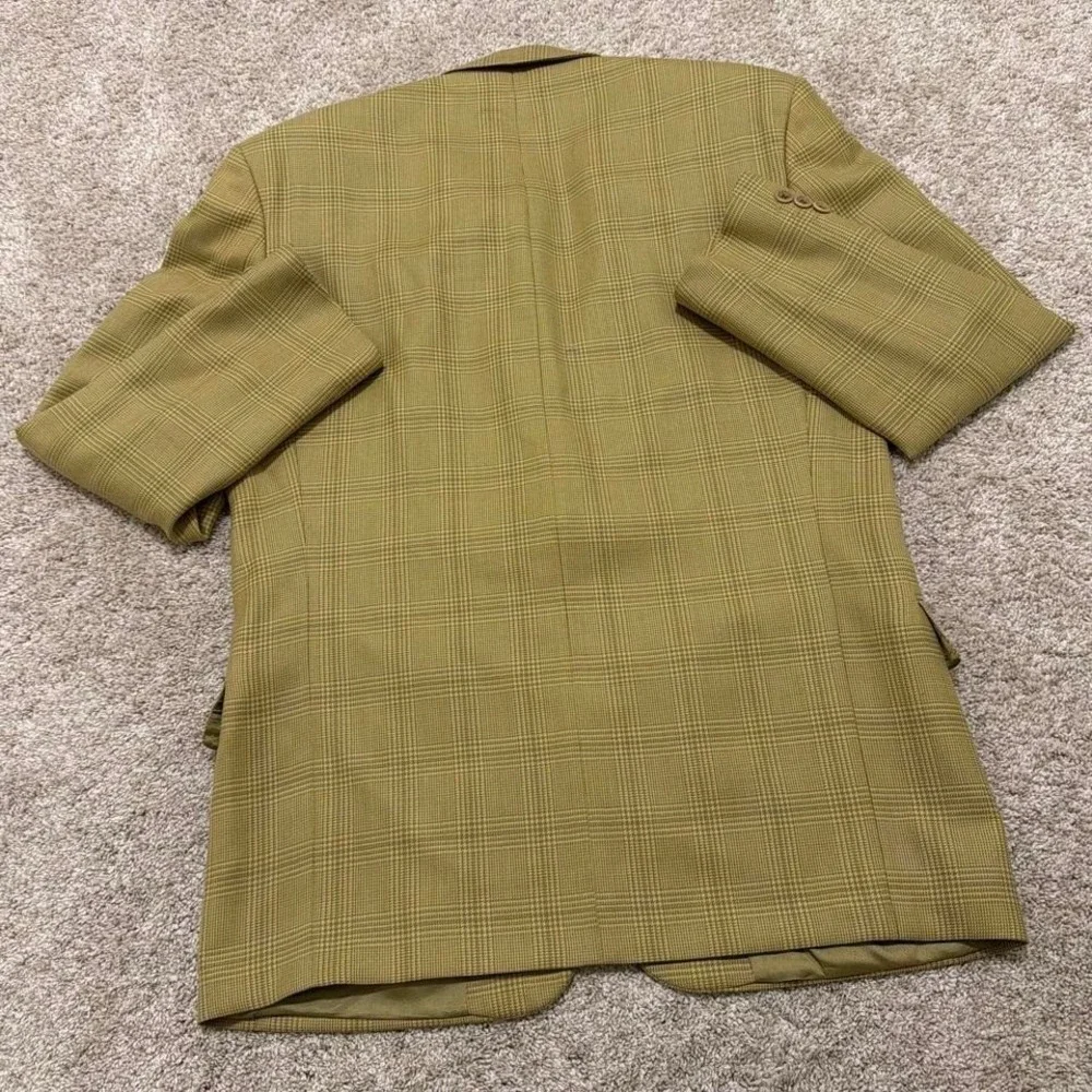 Rare 90s Vintage Hugo‎ Boss Virgin Wool Pin Stripe Blazer | Olive Plaid | 38R